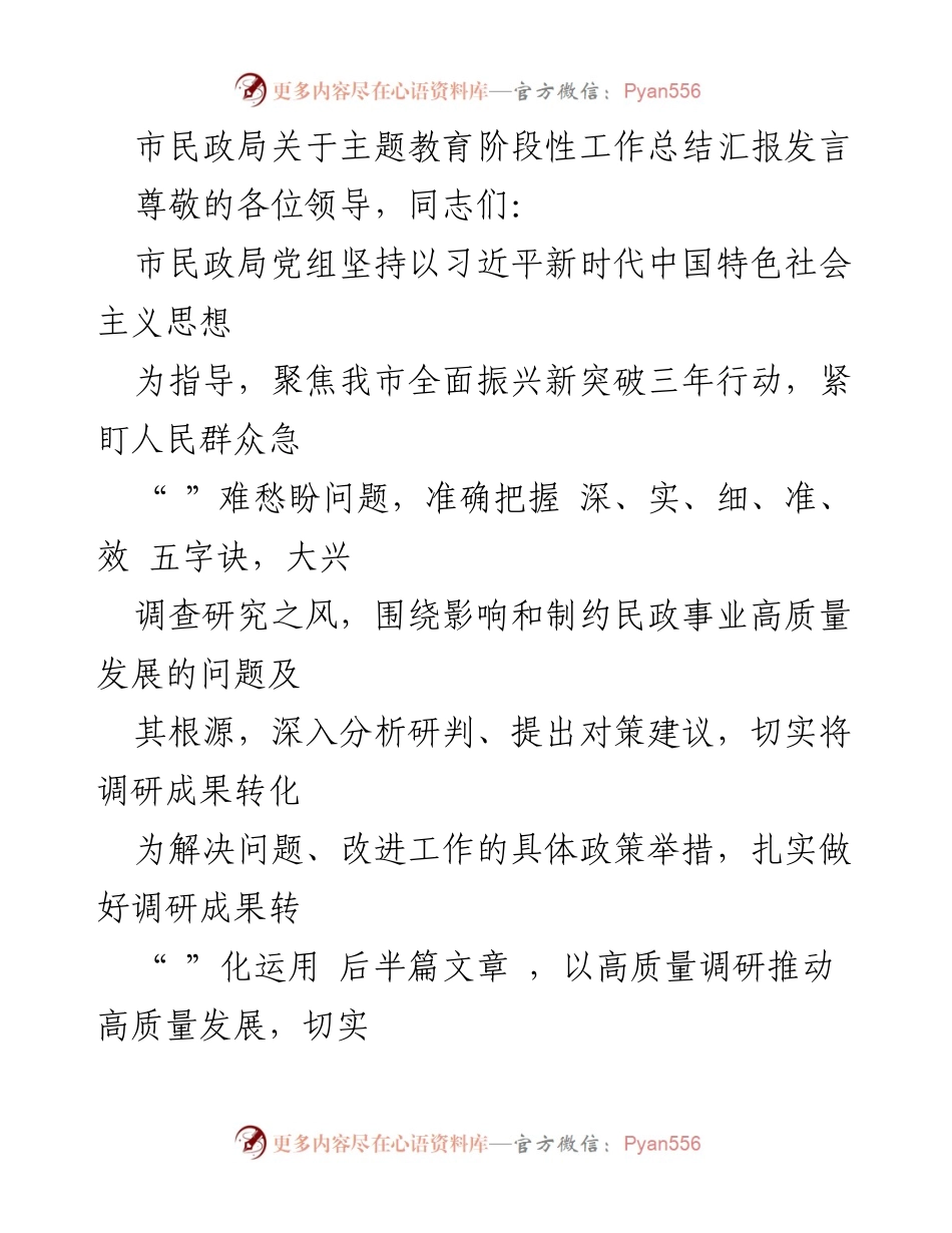 [发言] 工作总结 - 市民政局主题教育阶段性工作总结汇报.docx_第1页