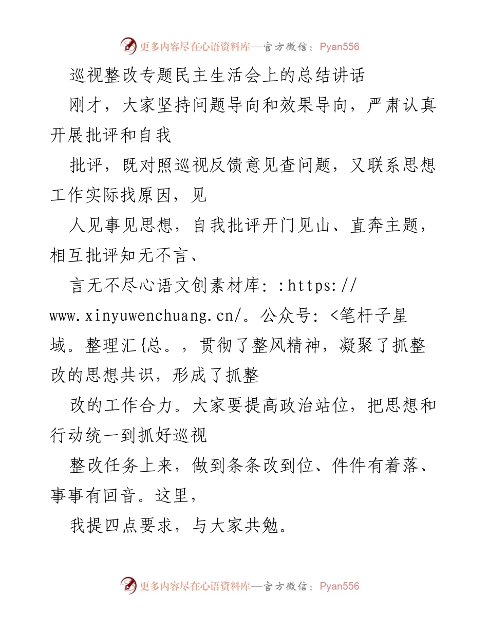 [发言] 巡视整改专题民主生活会 - 巡视整改的四点要求与落实措施.docx_第1页