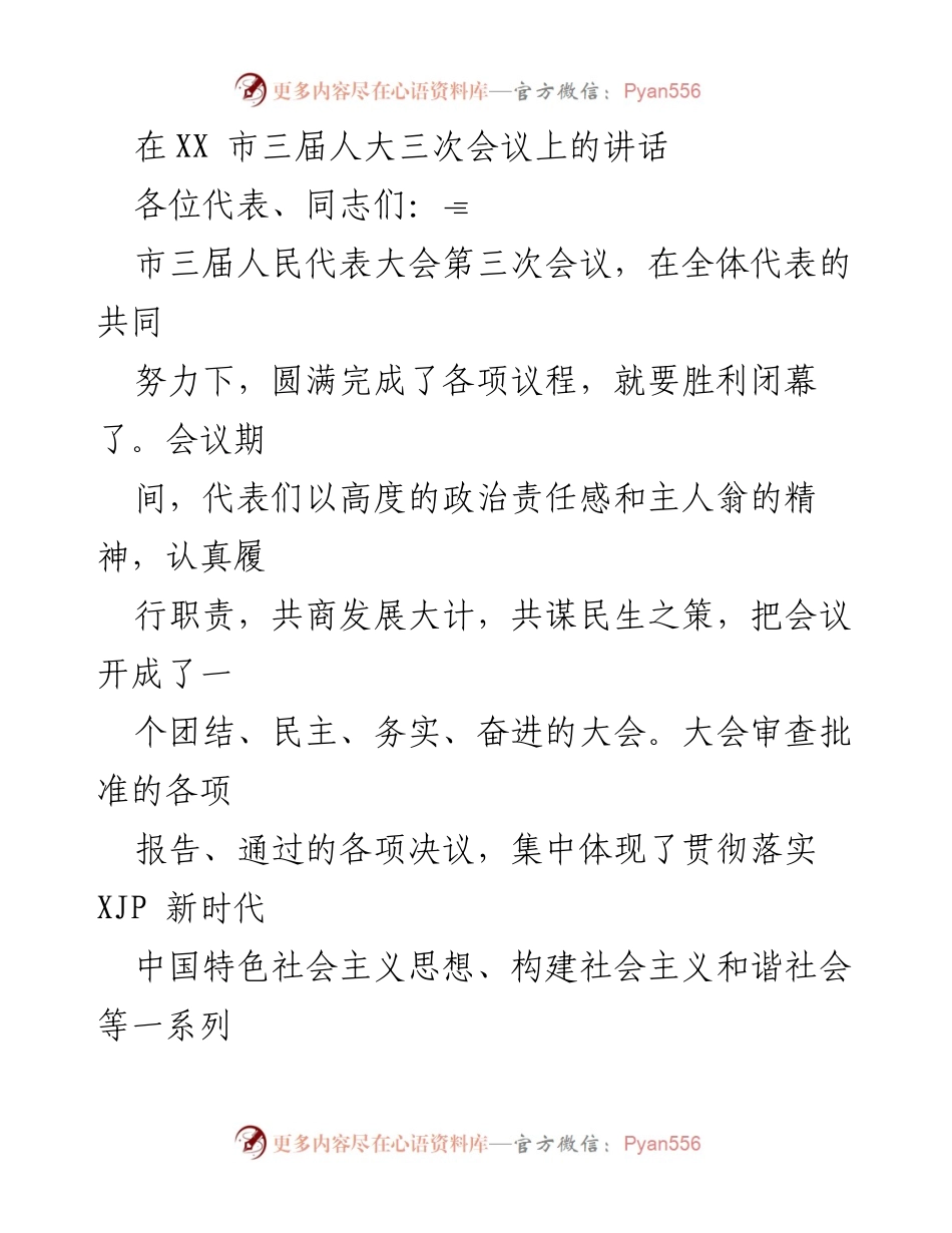 [发言] 市三届人大三次会议 - 贯彻落实新时代中国特色社会主义思想，推动经济社会发展.docx_第1页