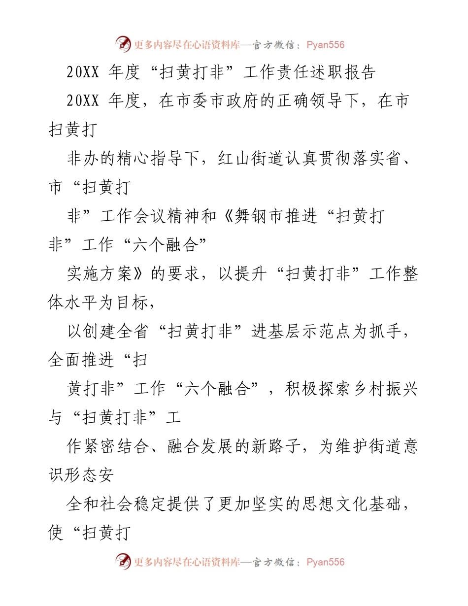 [发言] 年度工作总结 - 20XX年度“扫黄打非”工作责任述职报告.docx_第1页