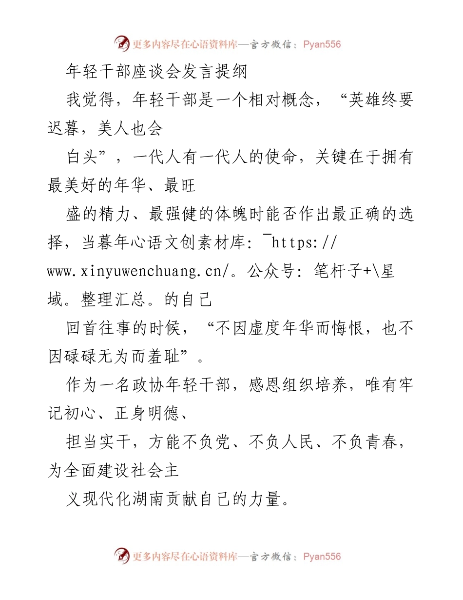 [发言] 年轻干部座谈会 - 年轻干部的使命与担当.docx_第1页
