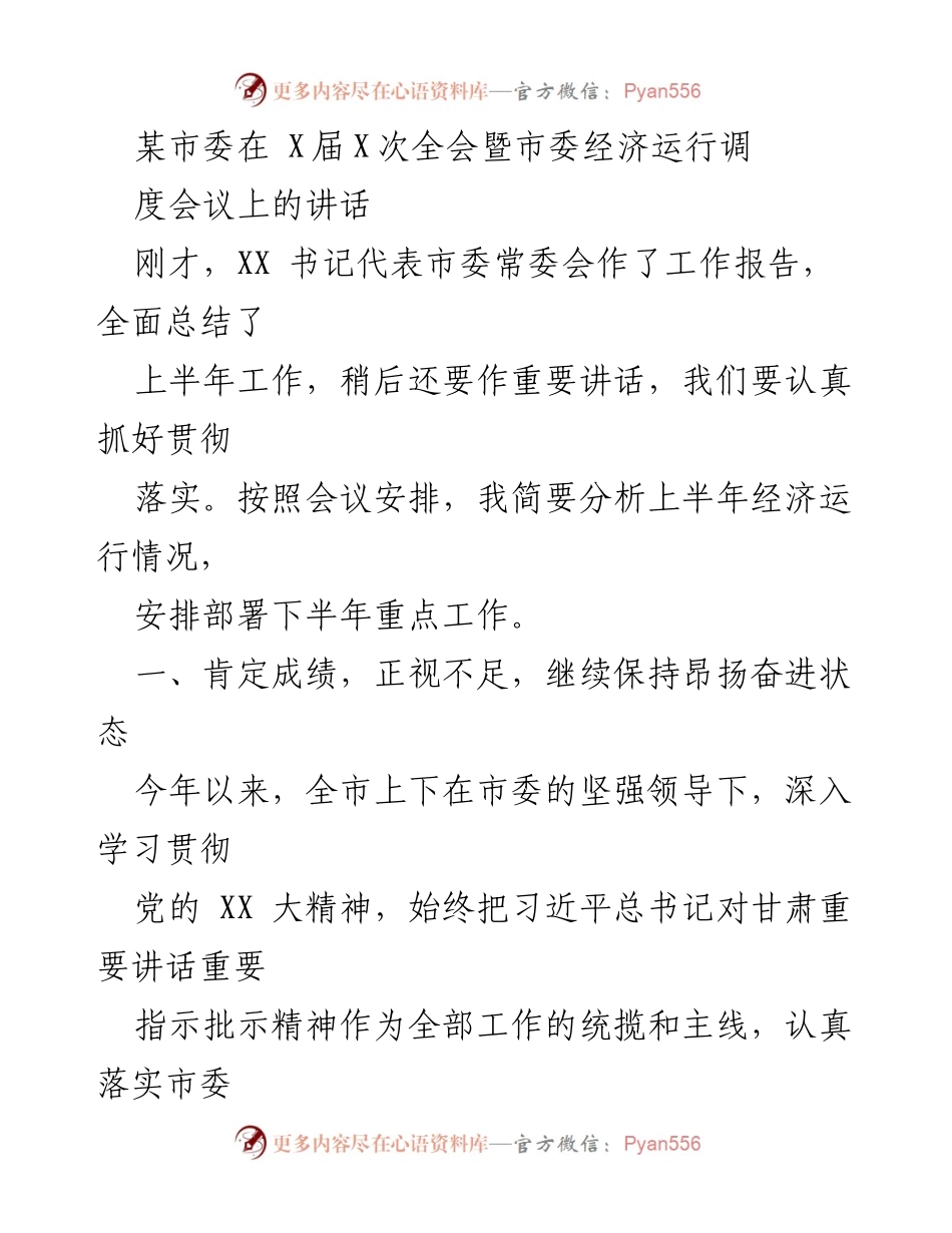 [发言] 市委全会 - 上半年经济运行情况分析与下半年工作部署.docx_第1页