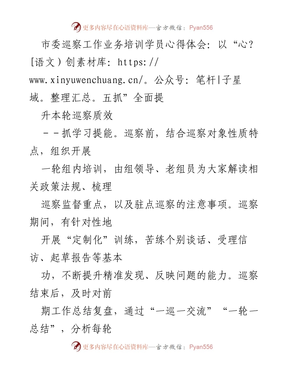 [发言] 市委巡察工作业务培训 - 提升巡察质效的“五抓”策略.docx_第1页