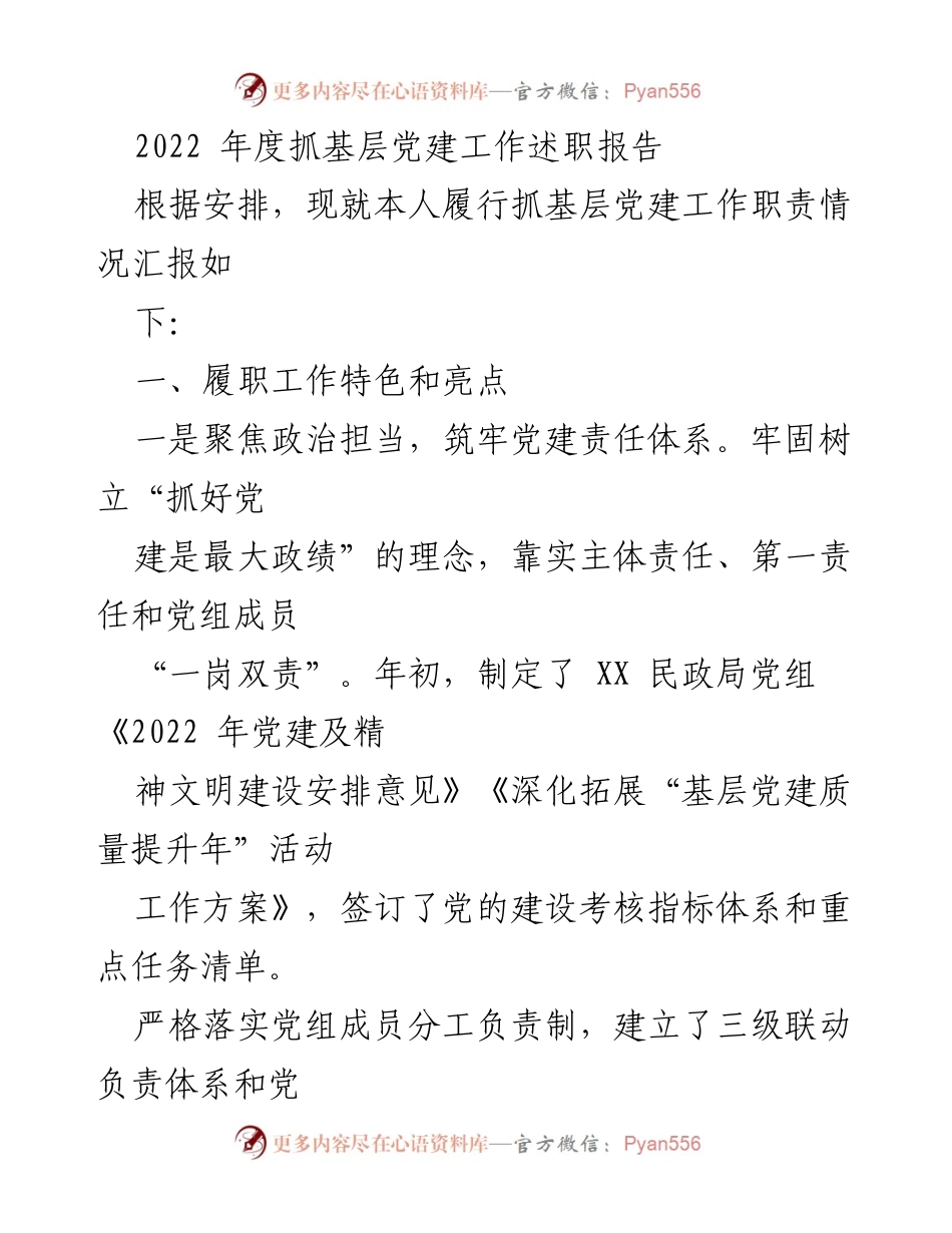 [发言] 年度述职 - 2022年度基层党建工作述职报告_4.docx_第1页