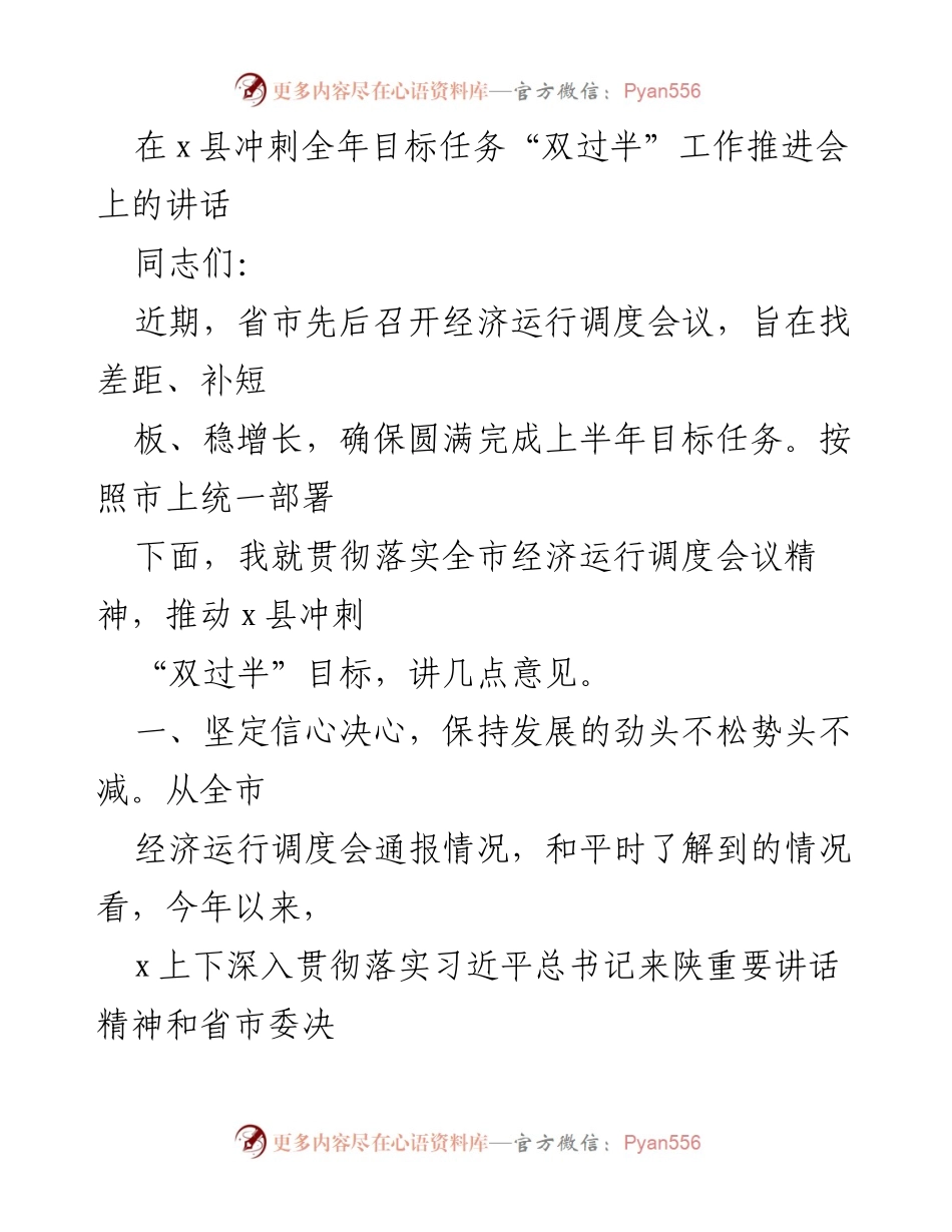 [发言] 工作推进会 - 冲刺“双过半”目标，坚定信心与决心.docx_第1页