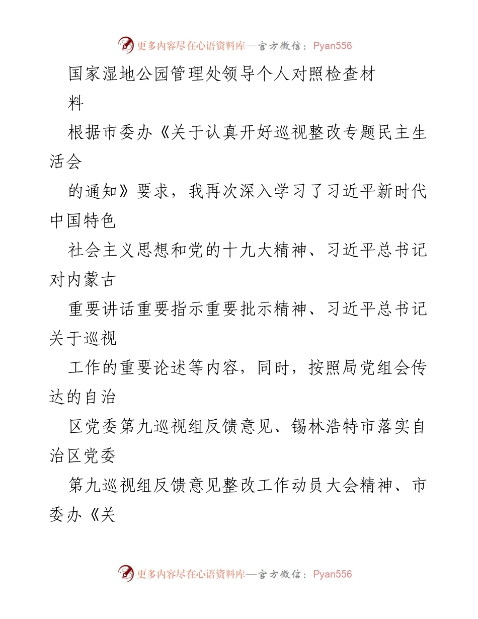 [发言] 巡视整改专题民主生活会 - 领导个人对照检查材料总结.docx_第1页
