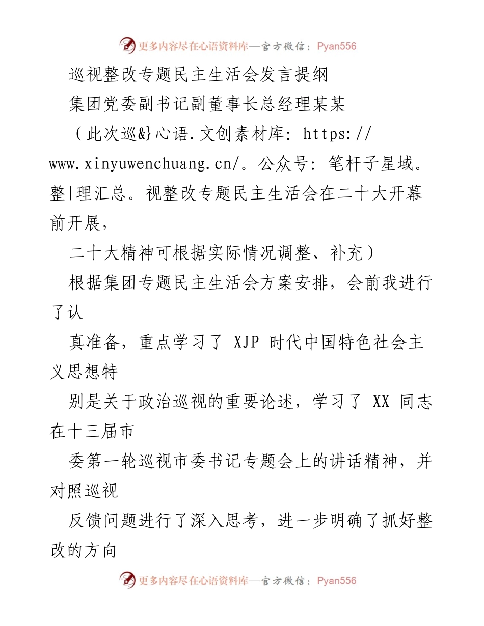 [发言] 巡视整改专题民主生活会 - 深化政治巡视认识，推动整改落实_1.docx_第1页