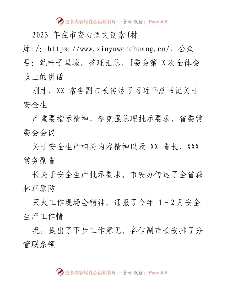 [发言] 市安委会全体会议 - 强化安全生产责任，防范化解风险隐患.docx_第1页