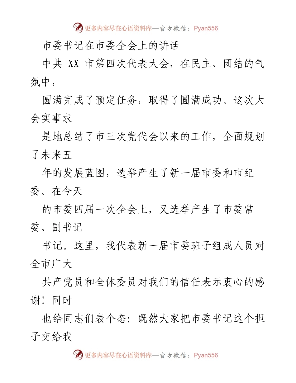 [发言] 市委全会 - 新一届市委班子的使命与责任.docx_第1页