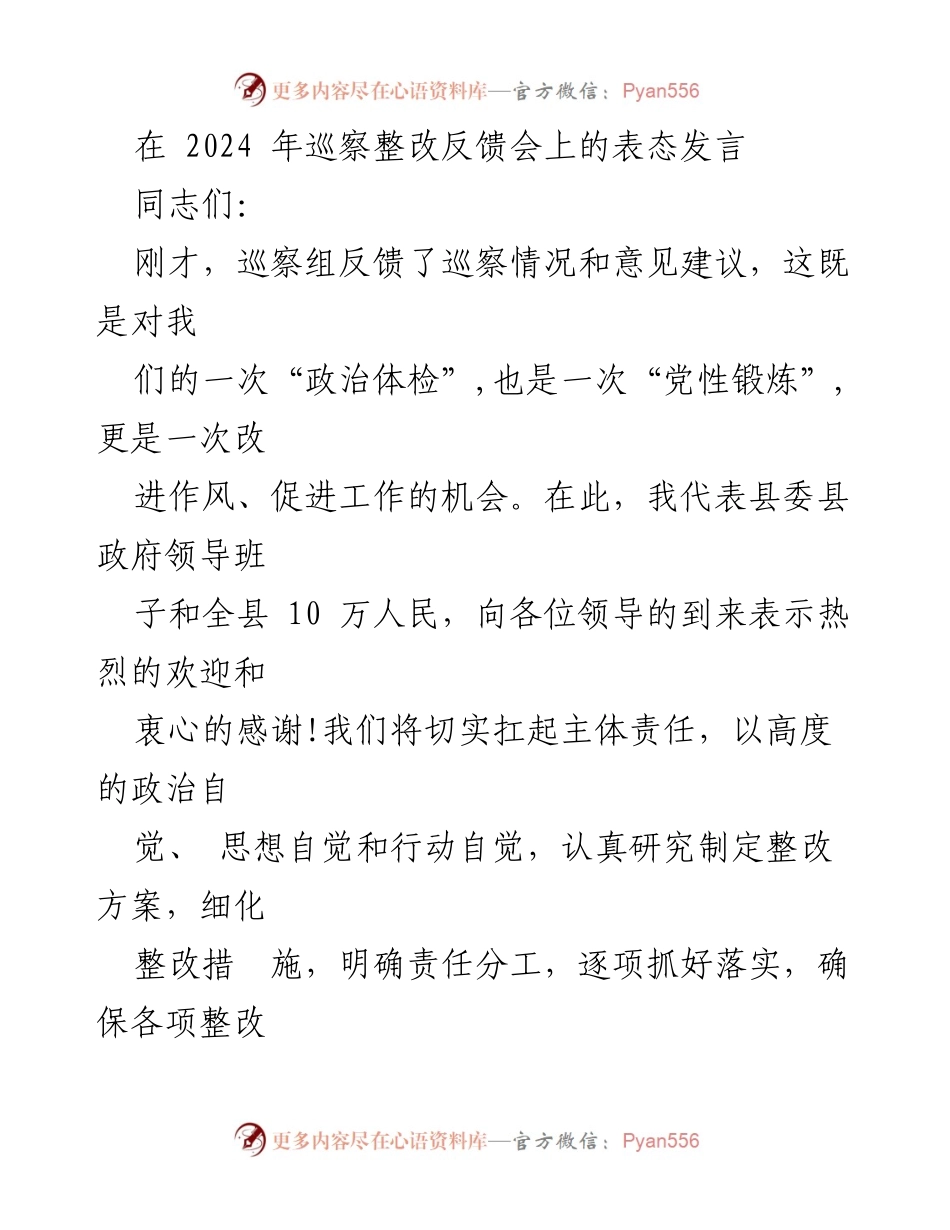 [发言] 巡察整改反馈会 - 坚定政治立场，切实推进巡察整改工作.docx_第1页