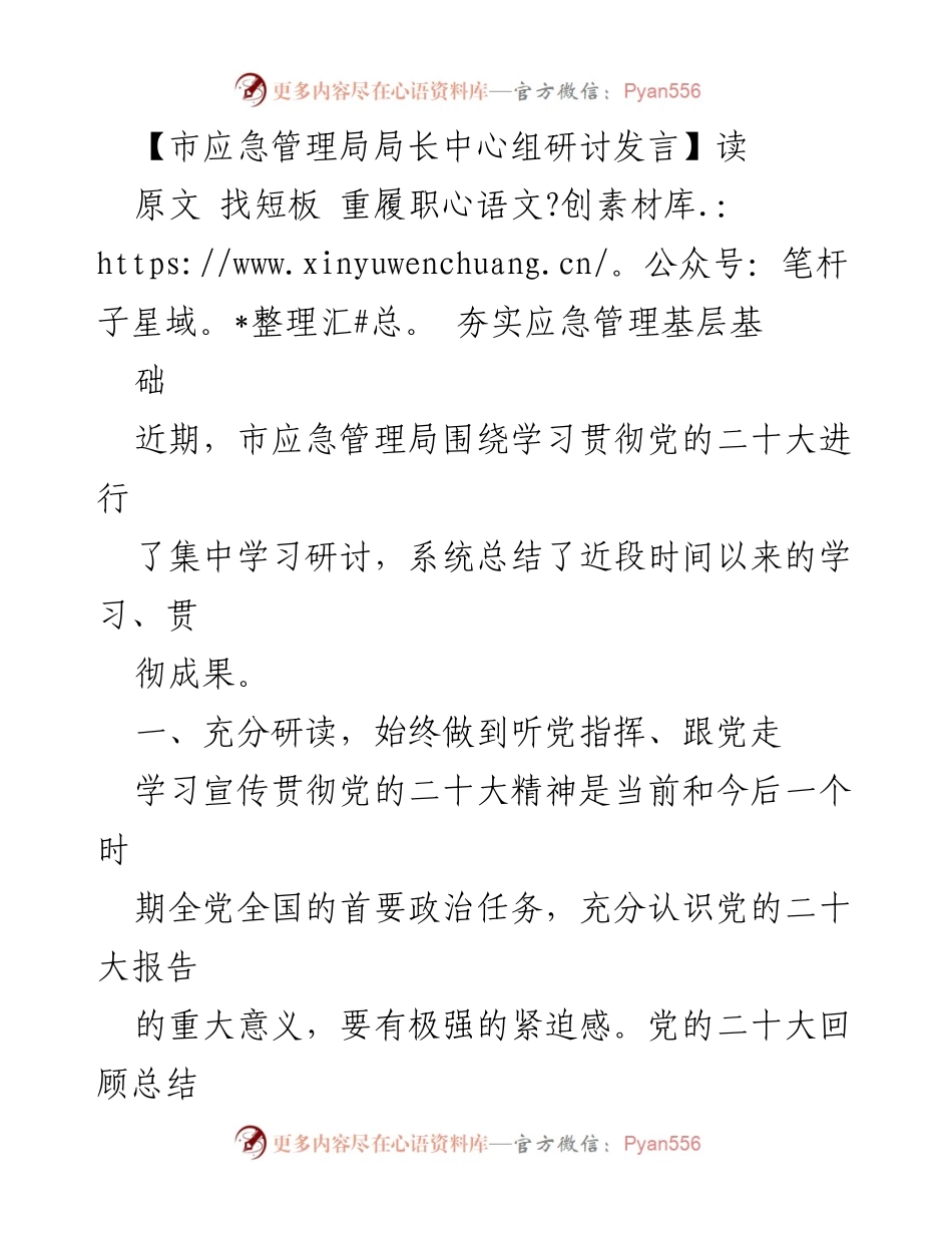 [发言] 市应急管理局中心组研讨 - 夯实应急管理基础，提升服务群众能力.docx_第1页
