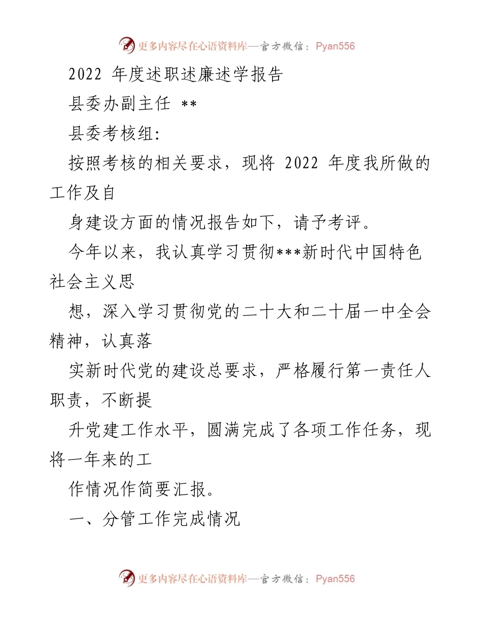 [发言] 年度考核 - 2022年度工作及自我建设述职报告.docx_第1页