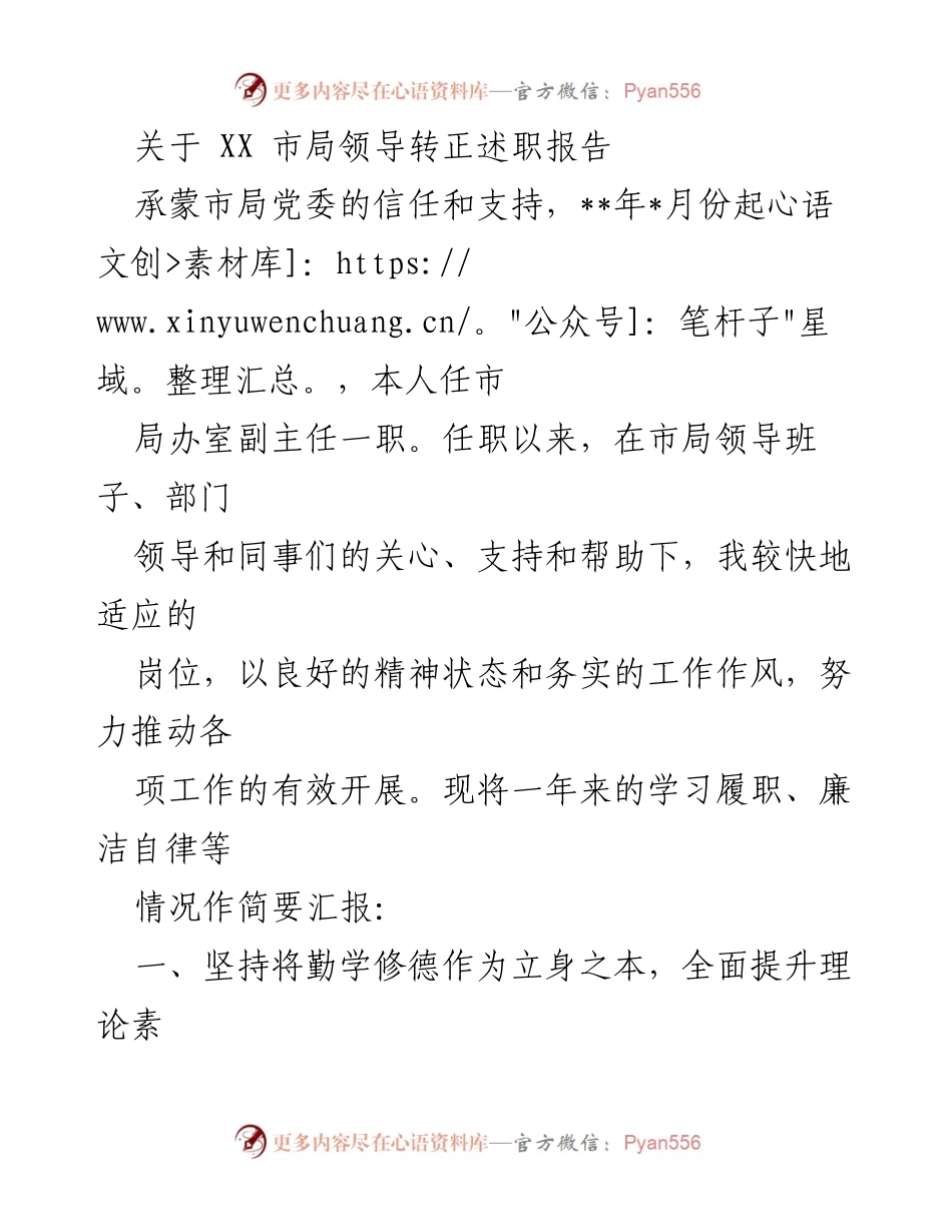 [发言] 市局领导转正述职 - 市局办室副主任转正述职报告总结.docx_第1页