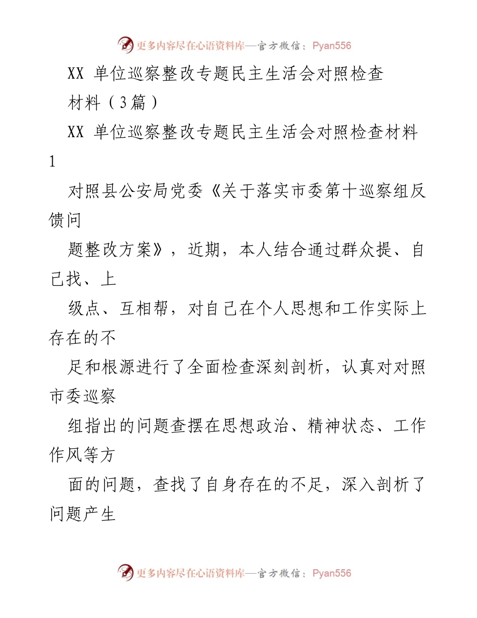 [发言] 巡察整改专题民主生活会 - 自我剖析与整改方向报告.docx_第1页