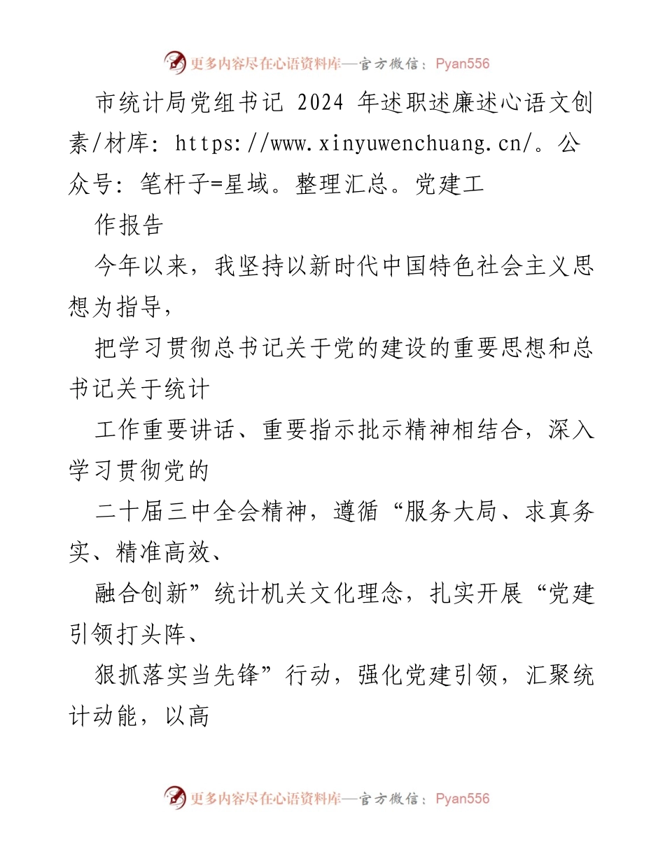[发言] 市统计局党组书记述职 - 2024年市统计局党建与统计工作述职报告.docx_第1页