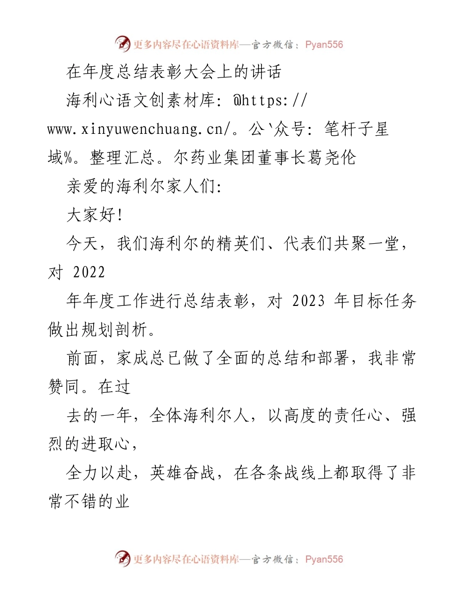 [发言] 年度总结表彰大会 - 海利尔药业2022年度总结与2023目标展望.docx_第1页