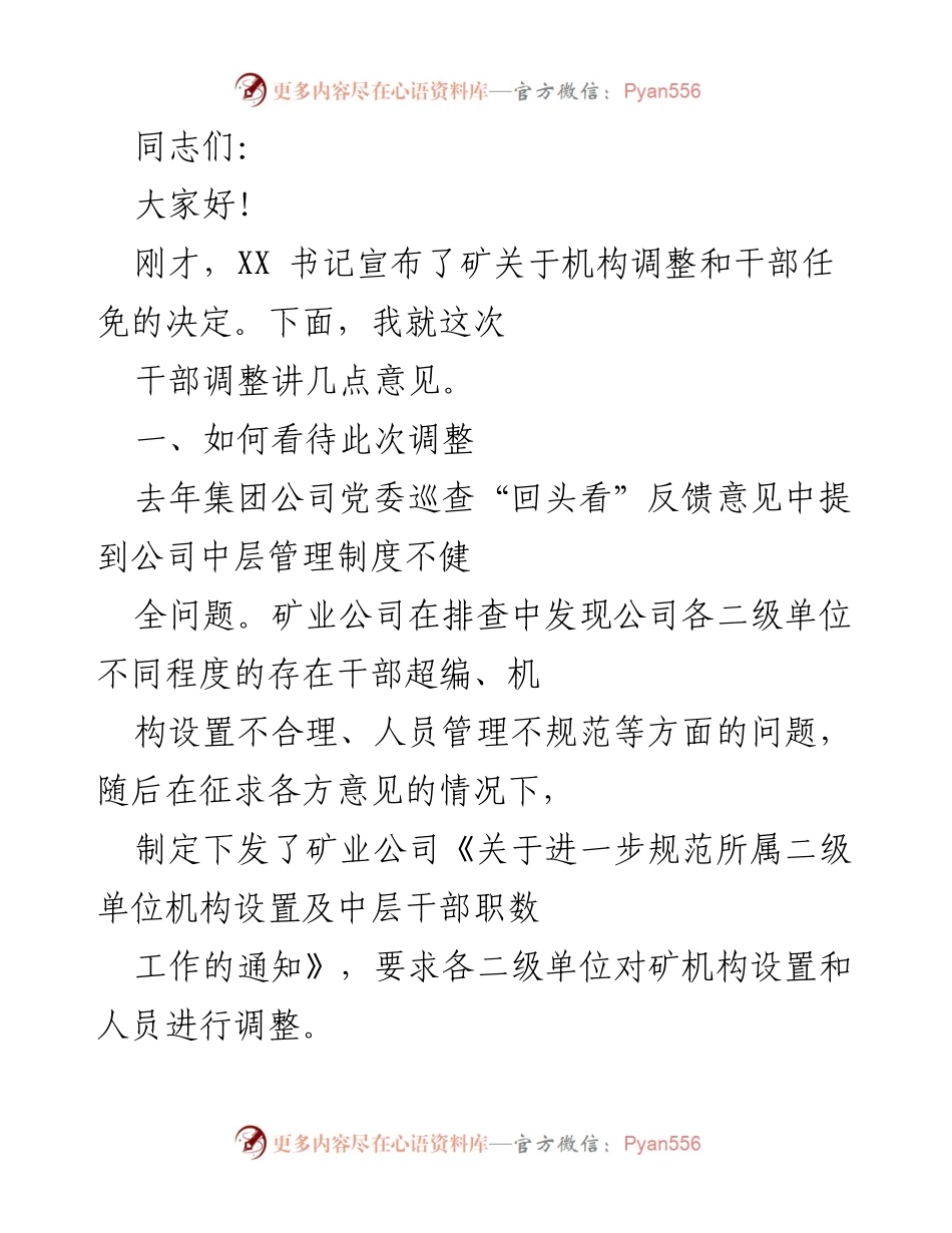 [发言] 干部调整会议 - 干部调整的重要性与新形势下的工作思考.docx_第1页