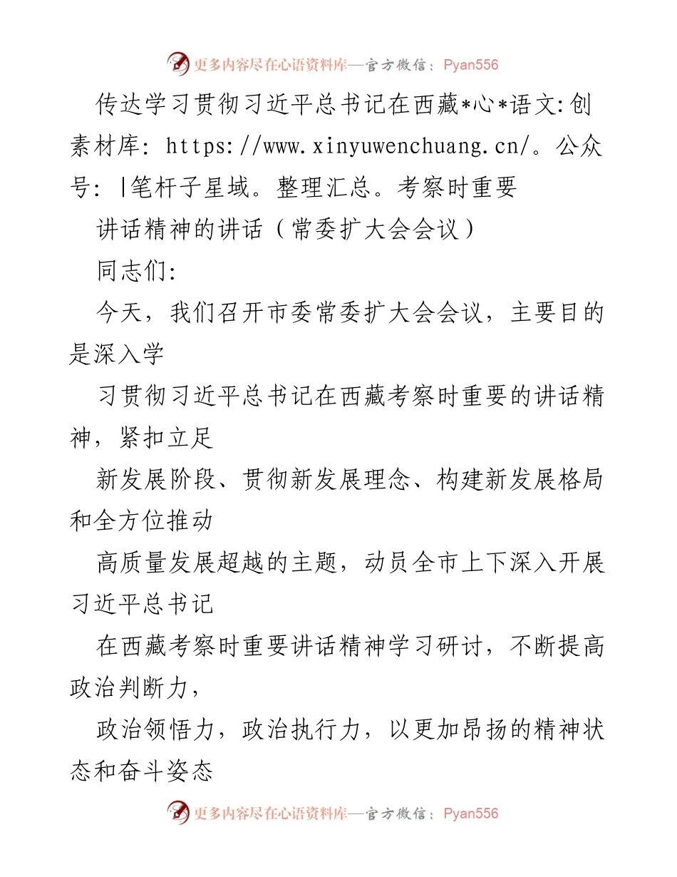 [发言] 市委常委扩大会 - 深入学习习近平总书记在西藏考察时重要讲话精神.docx_第1页
