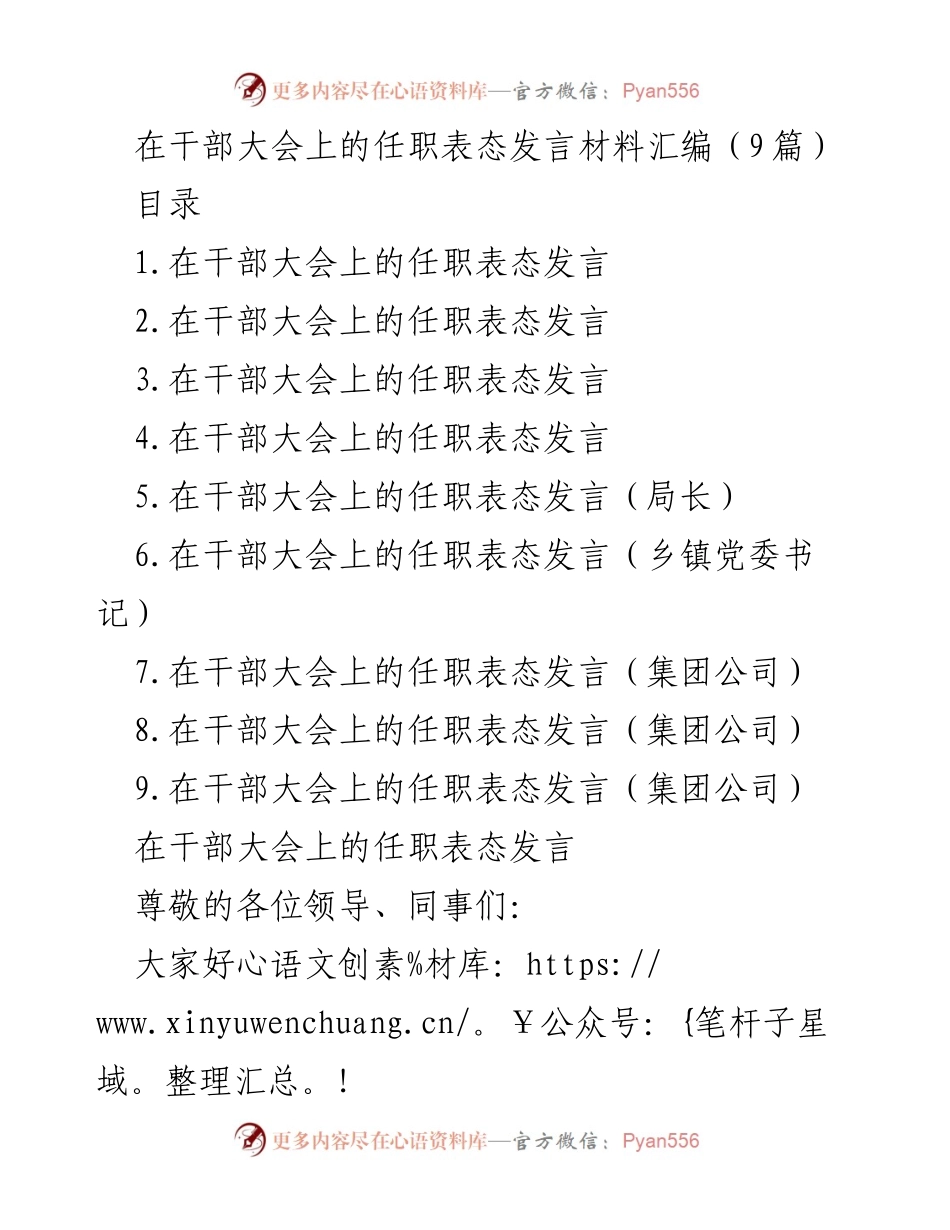 [发言] 干部大会 - 任职表态发言汇编.docx_第1页