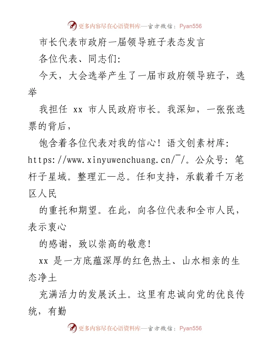[发言] 市政府领导班子选举 - 市长就任表态发言.docx_第1页