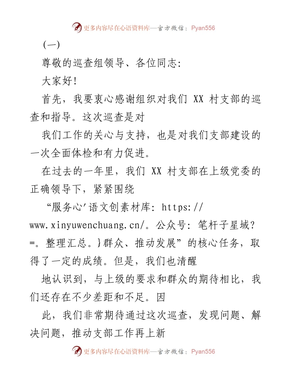 [发言] 巡查会议 - XX村支部整改工作的决心与措施.docx_第1页