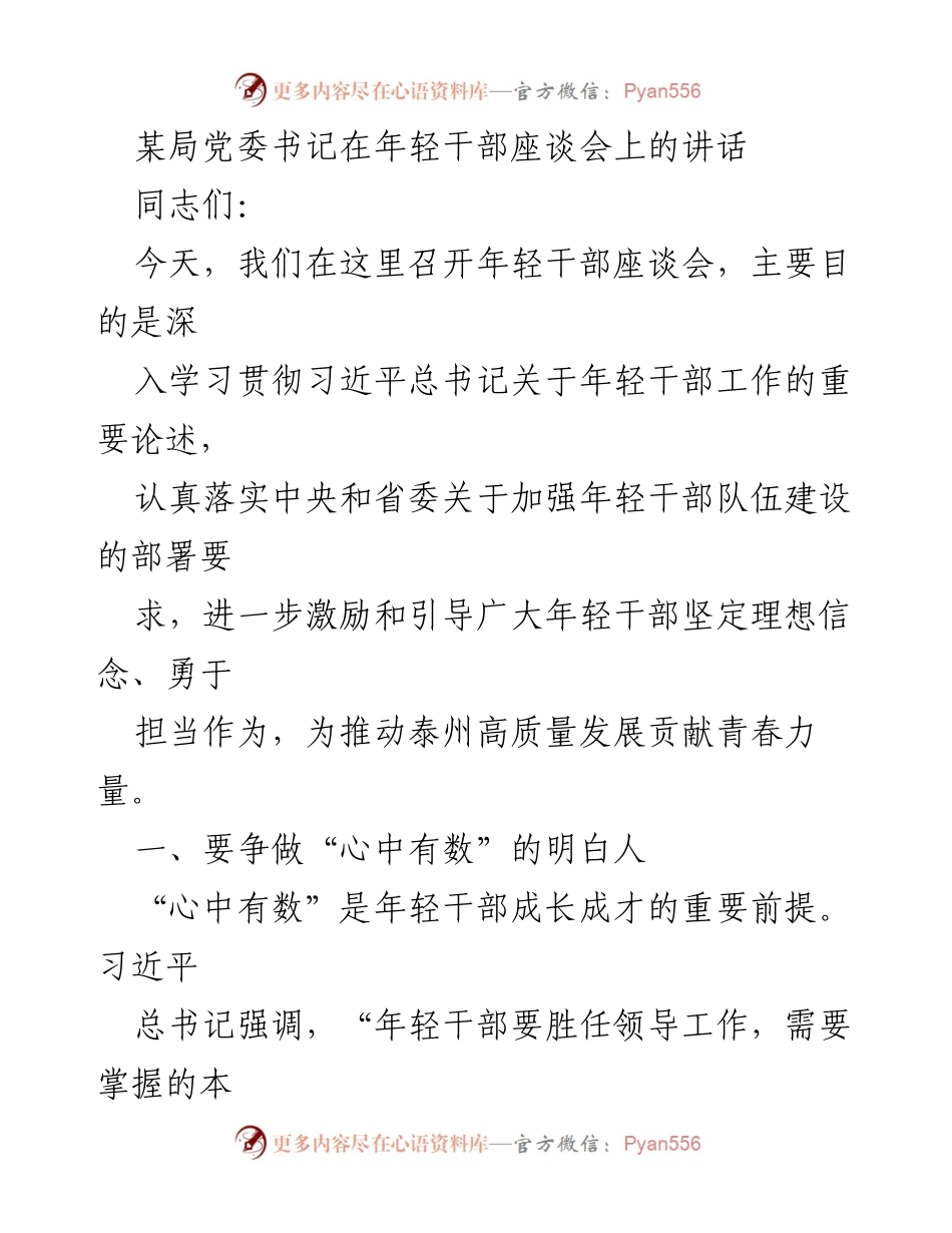 [发言] 年轻干部座谈会 - 激励年轻干部为高质量发展贡献青春力量.docx_第1页
