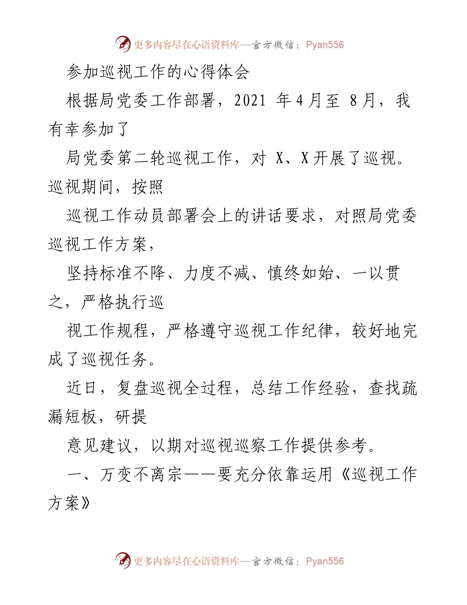 [发言] 巡视工作总结 - 巡视工作心得体会与经验总结.docx_第1页