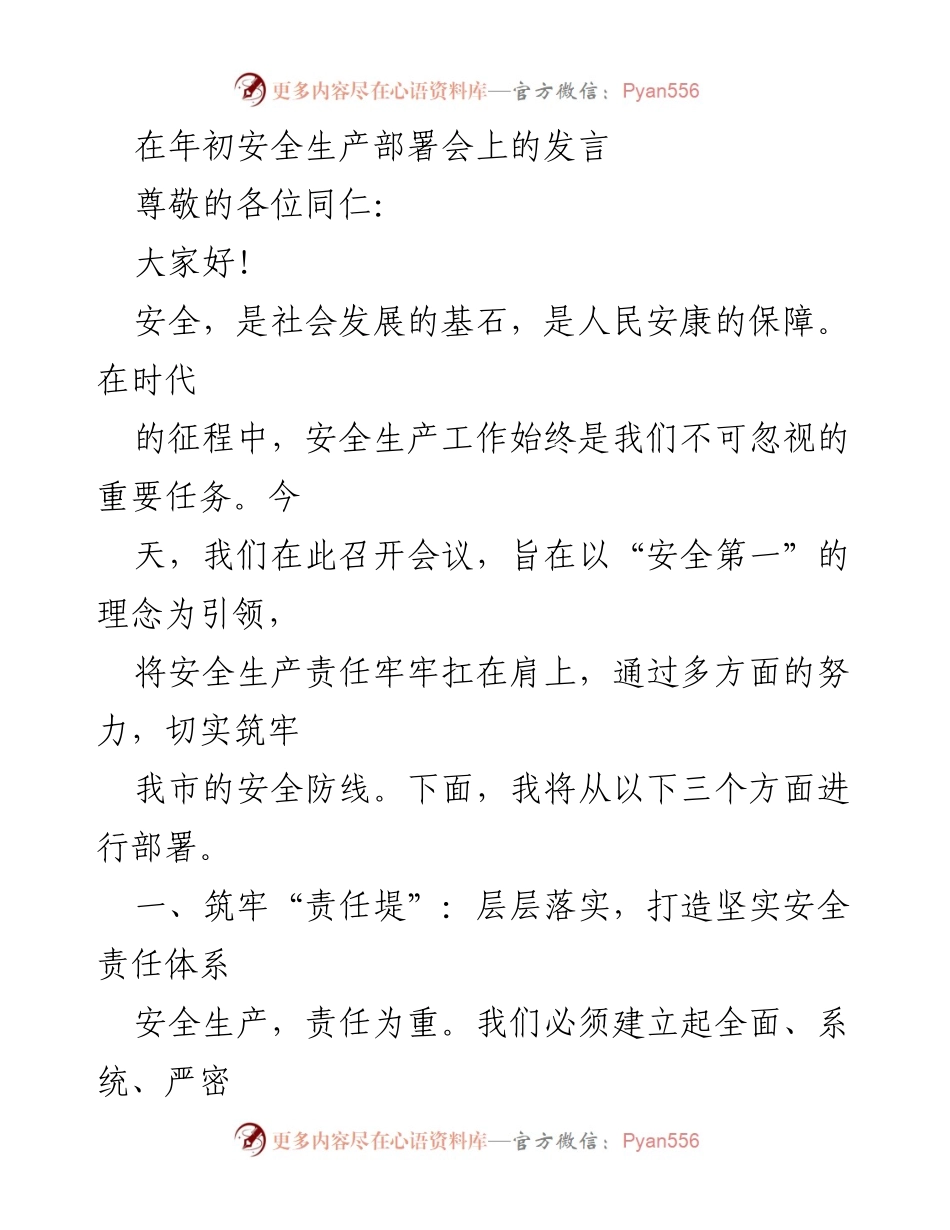 [发言] 年初安全生产部署会 - 安全生产责任体系建设的全面部署.docx_第1页