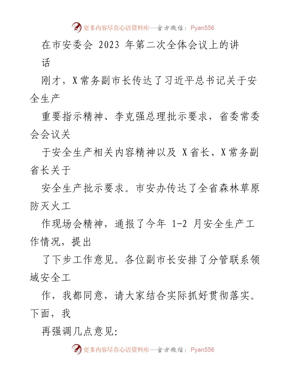[发言] 市安委会全体会议 - 强化安全生产责任，防范化解风险隐患_1.docx_第1页
