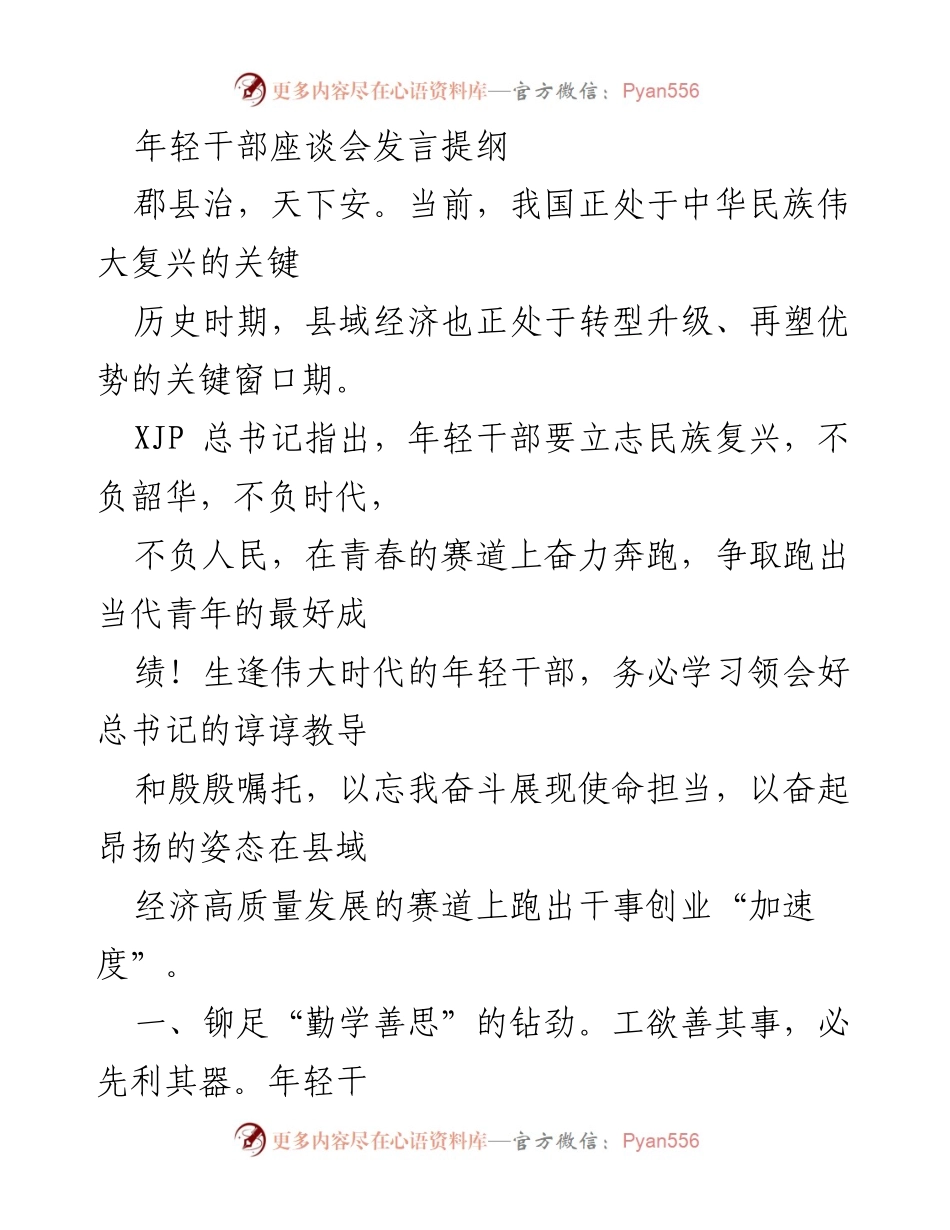 [发言] 年轻干部座谈会 - 立志民族复兴，奋力奔跑在县域经济发展赛道上.docx_第1页
