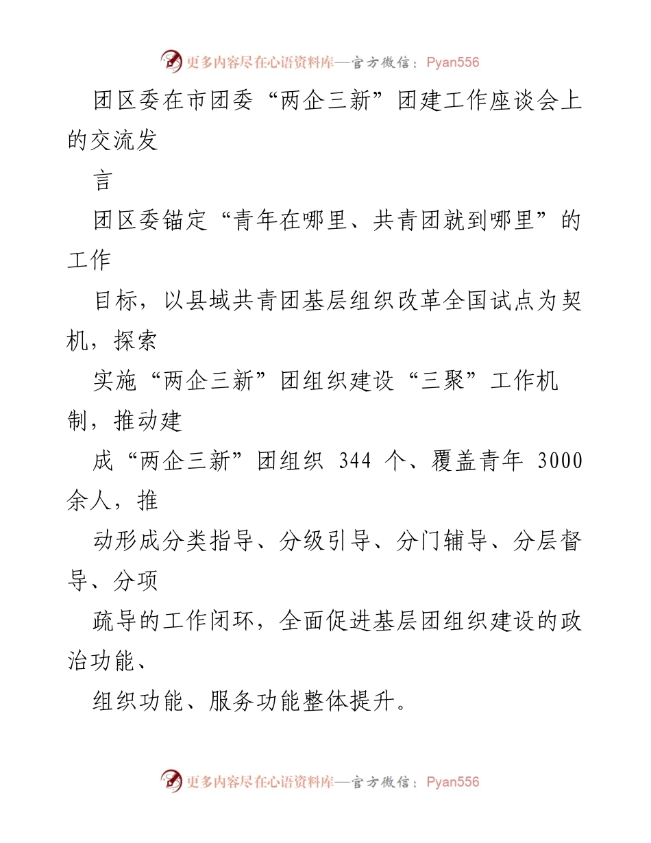 [发言] 市团委“两企三新”团建工作座谈会 - “党建带团建”推动青年力量，共建“两企三新”团组织.docx_第1页