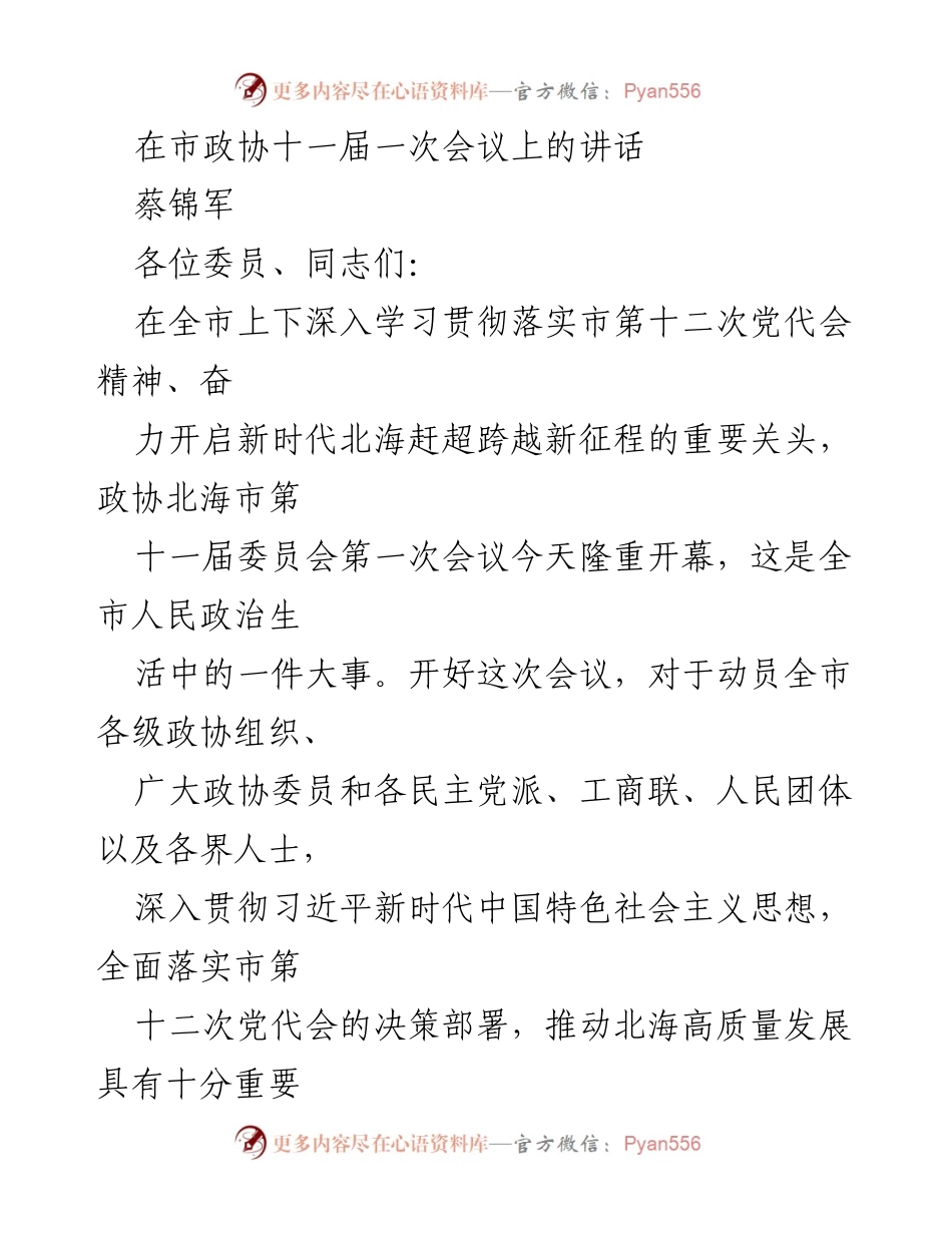 [发言] 市政协会议 - 在市政协十一届一次会议上的讲话.docx_第1页