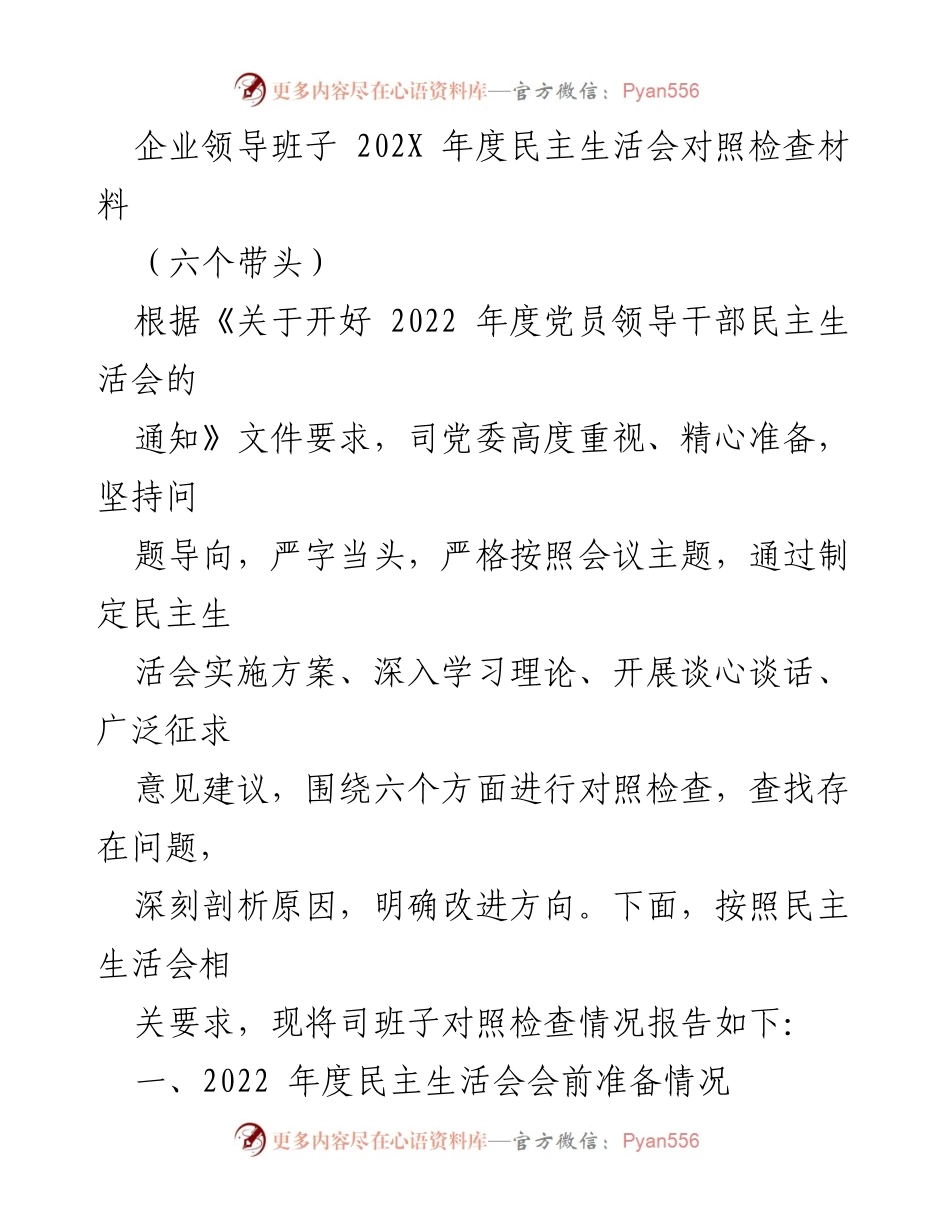 [发言] 年度民主生活会 - 2022年度党员领导干部民主生活会对照检查发言材料.docx_第1页