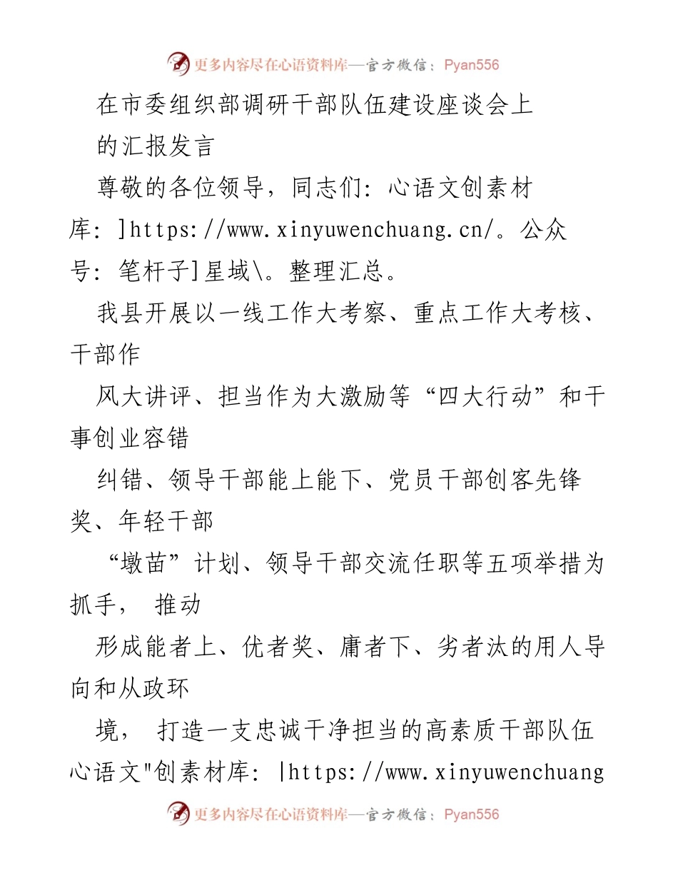 [发言] 市委组织部调研干部队伍建设座谈会 - 推动高素质干部队伍建设的“四大行动”与“五项举措”.docx_第1页