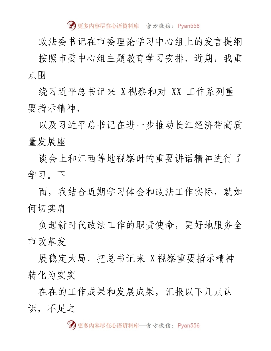 [发言] 市委理论学习中心组 - 深化理论学习，服务新时代政法工作.docx_第1页