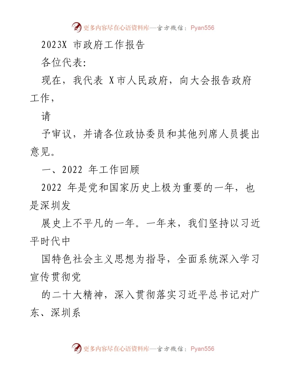[发言] 市政府大会 - 2023年X市政府工作报告_1.docx_第1页