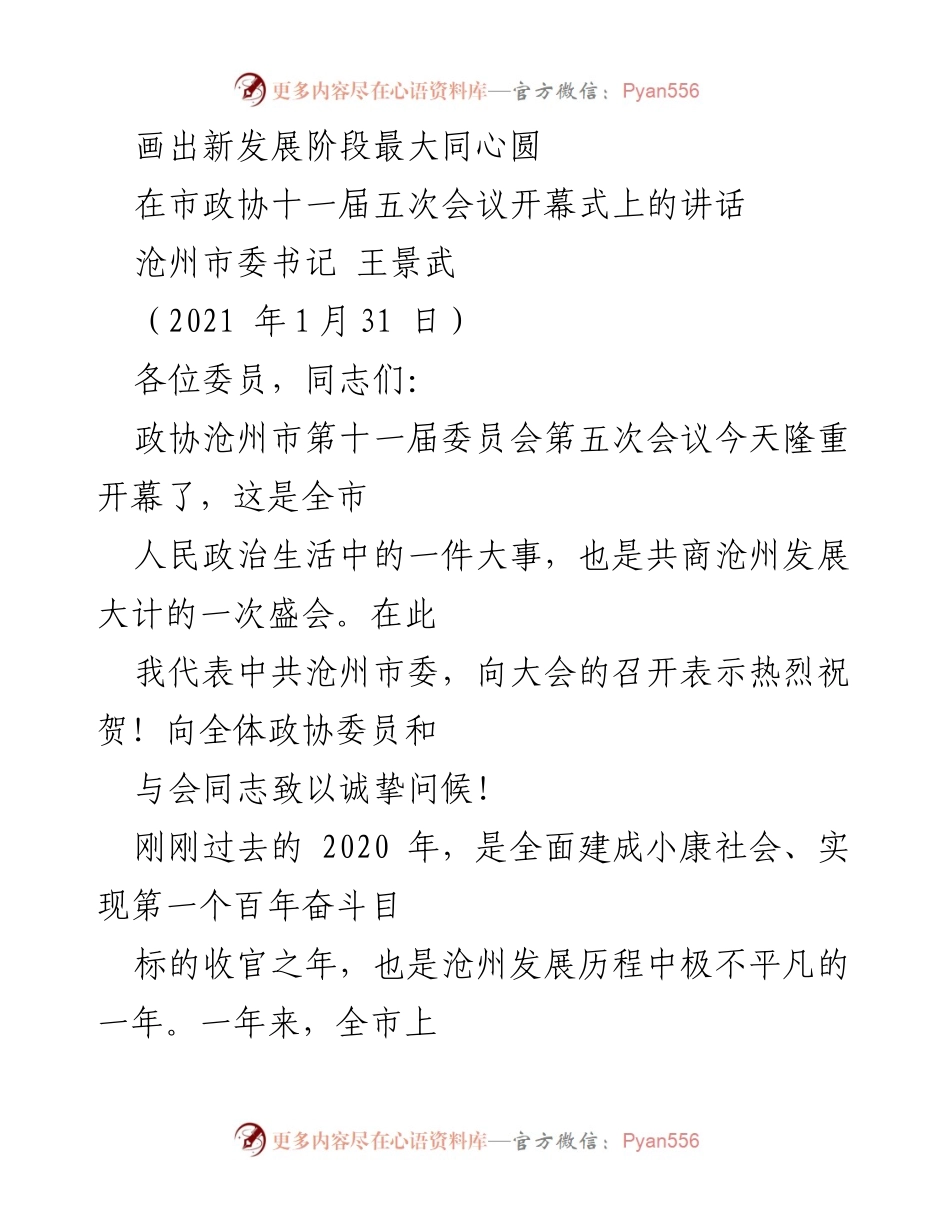 [发言] 市政协会议 - 新发展阶段的同心圆与沧州发展展望.docx_第1页