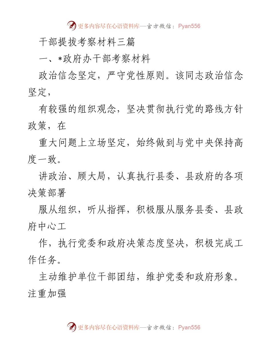 [发言] 干部提拔考察 - 干部考察材料分析与总结.docx_第1页
