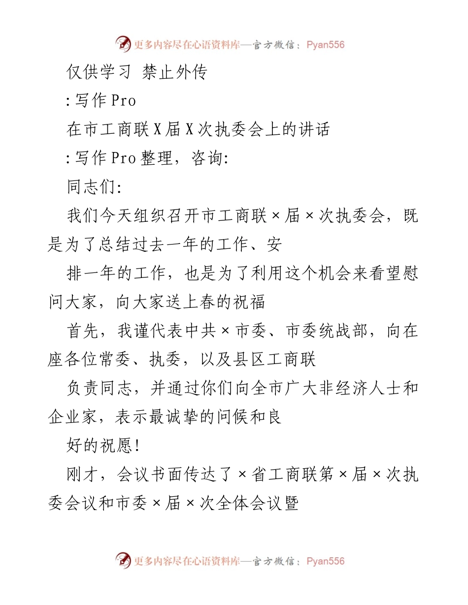 [发言] 市工商联执委会 - 在市工商联第X届第X次执委会上的讲话.docx_第1页