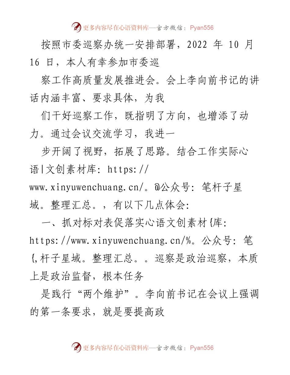 [发言] 市委巡察工作高质量发展推进会 - 提升巡察工作质效，推动高质量发展.docx_第1页