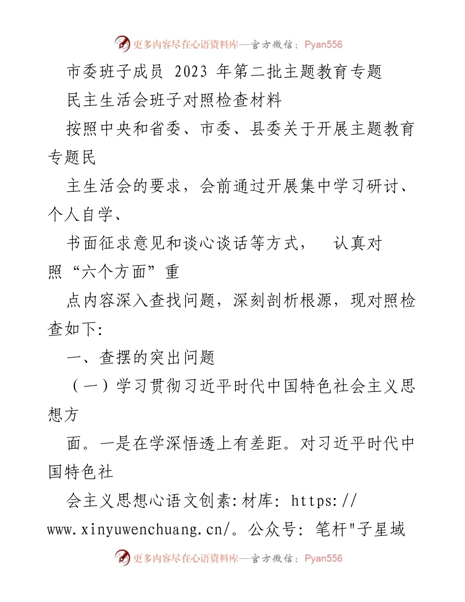 [发言] 市委班子民主生活会 - 2023年第二批主题教育对照检查材料分析_1.docx_第1页