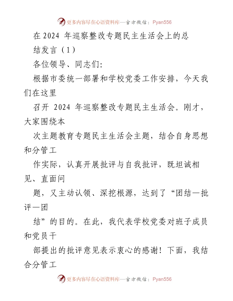 [发言] 巡察整改专题民主生活会 - 深化思想认识，增强政治自觉.docx_第1页