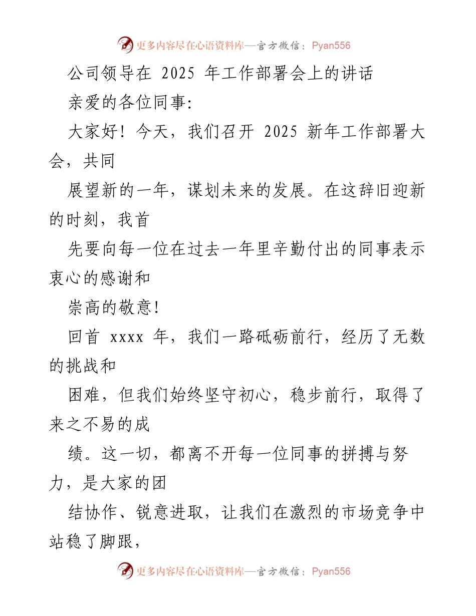 [发言] 工作部署会 - 2025年公司发展战略部署讲话.docx_第1页