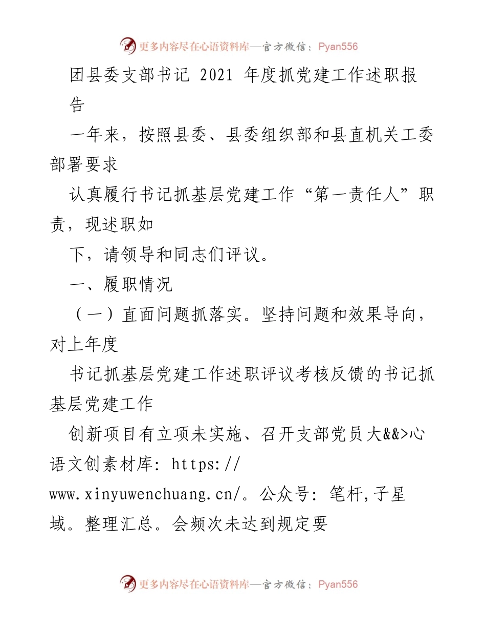[发言] 年度述职 - 2021年度团县委党建工作述职报告.docx_第1页