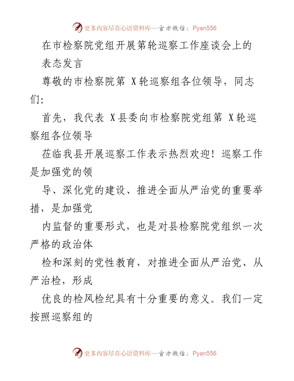 [发言] 市检察院巡察工作座谈会 - 加强巡察工作，提升检察院政治站位与服务质量.docx_第1页