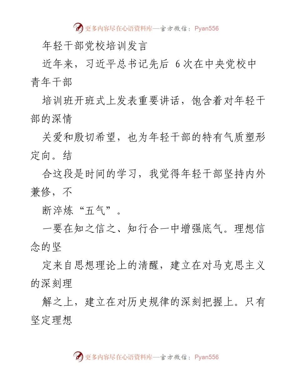 [发言] 年轻干部党校培训 - 年轻干部的内外兼修与成长路径.docx_第1页