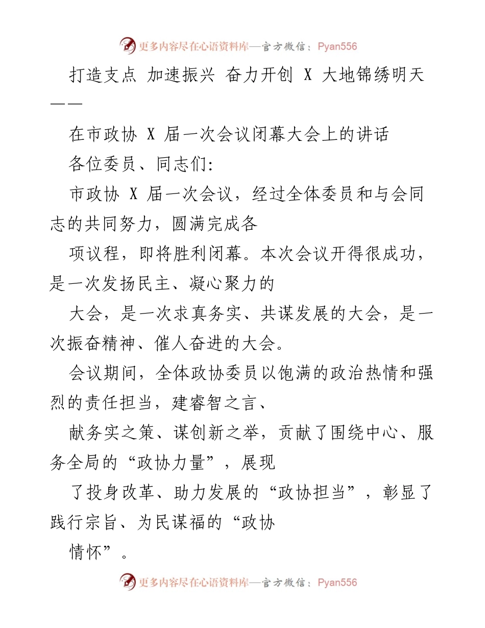 [发言] 市政协会议 - 加速振兴，奋力开创美好未来.docx_第1页