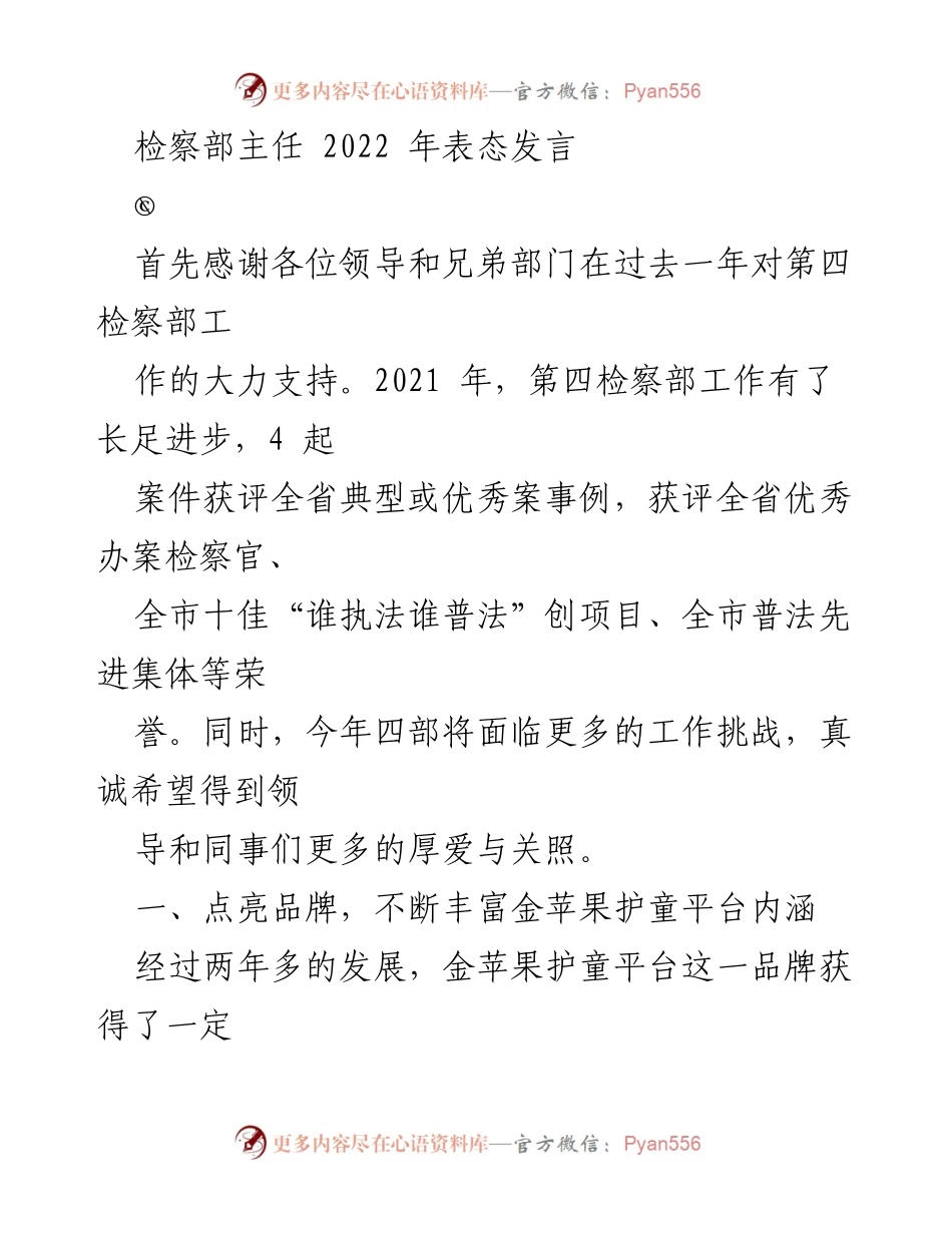 [发言] 年度表态 - 2022年第四检察部主任工作总结与展望.docx_第1页