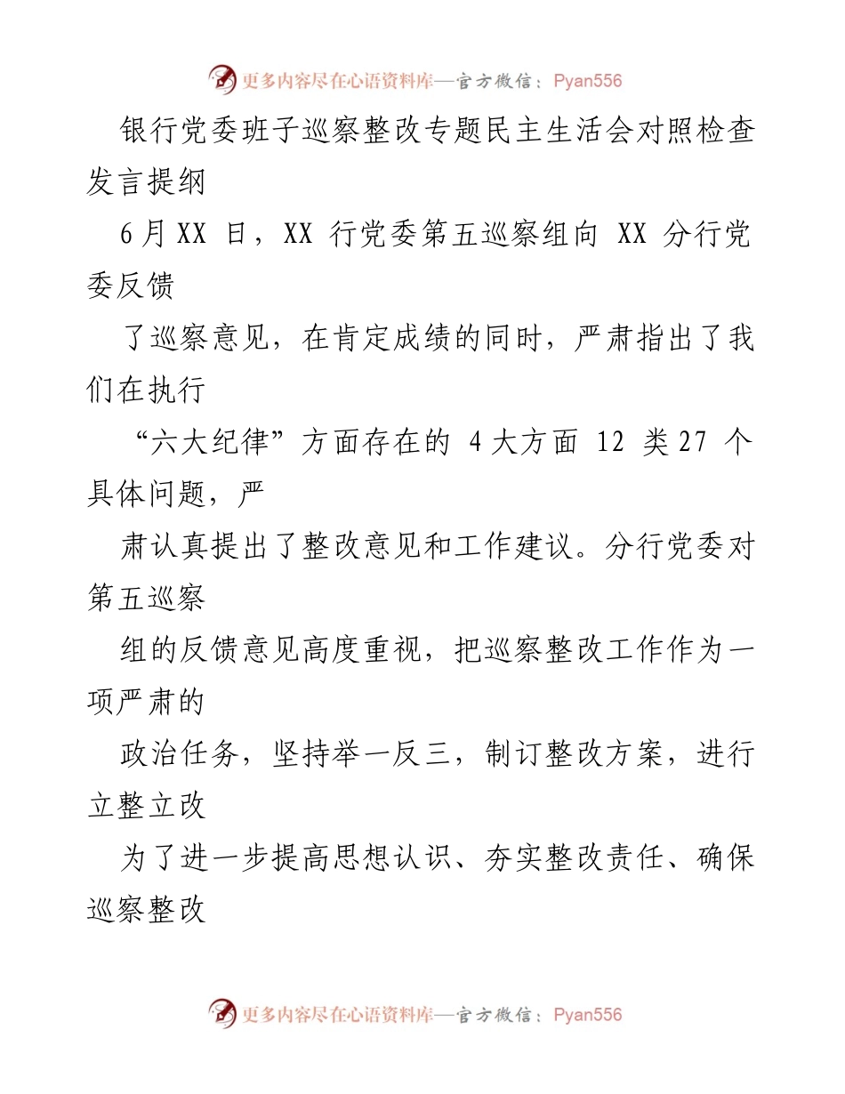 [发言] 巡察整改专题民主生活会 - 巡察整改工作中的问题与改进措施发言提纲.docx_第1页