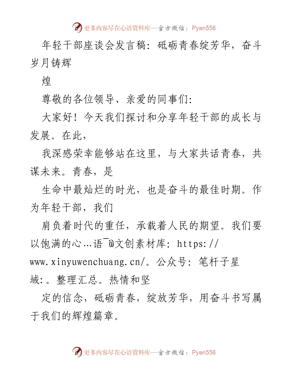 [发言] 年轻干部座谈会 - 青春担当，奋斗铸辉煌.docx_第1页